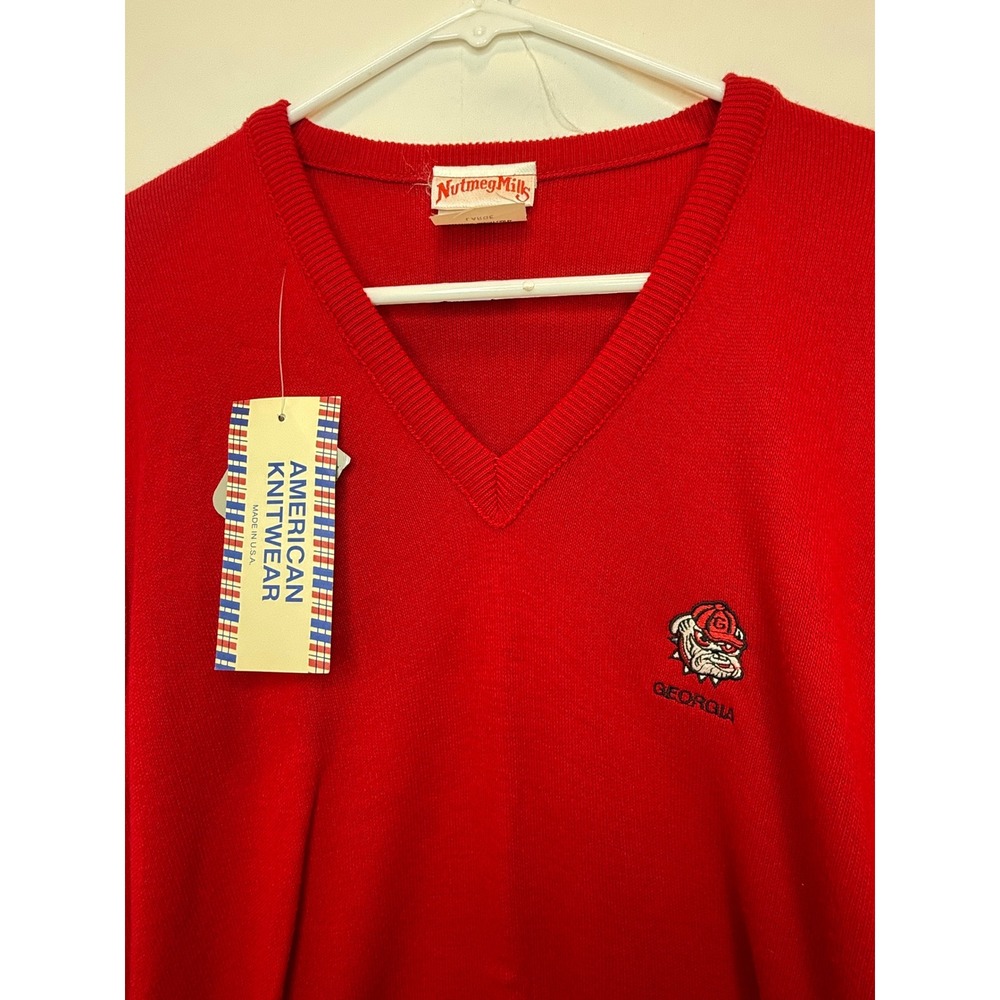 VTG 80s Nutmeg Mills Georgia Bulldogs Sweater V-Neck Knit Mens L Made in USA NWT